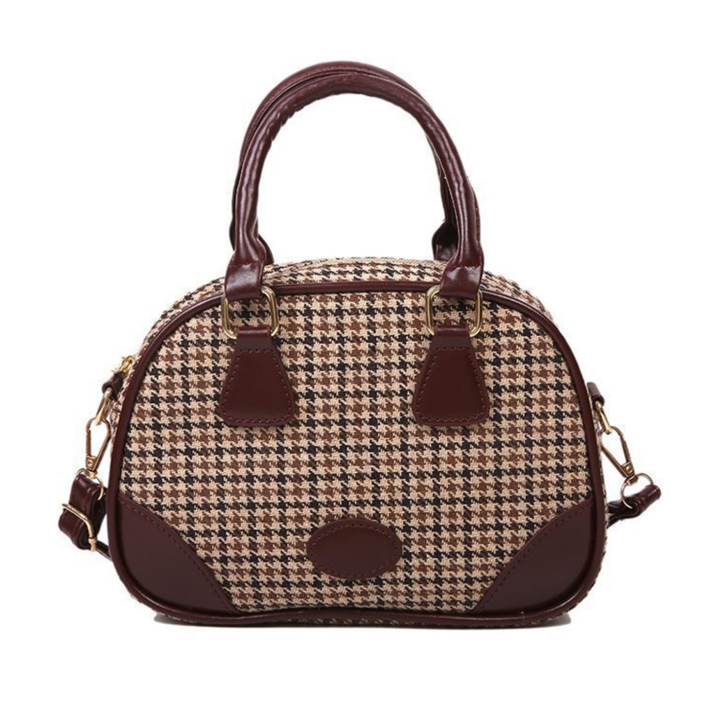 TB-39 tas selempang pu leather kulit imitasi tartan vintage import korea jepang high quality