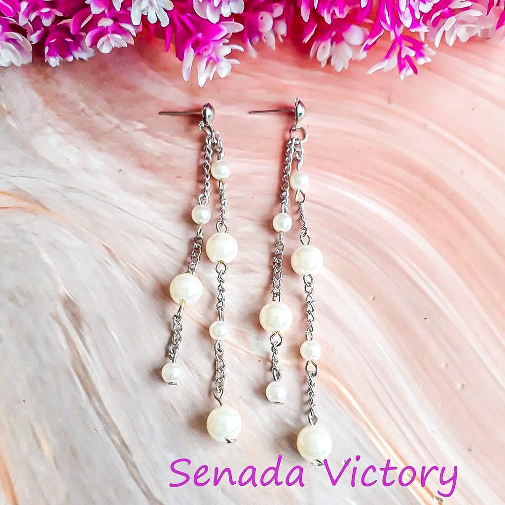 Senada Victory Anting Rantai Mutiara Panjang Aksesoris Wanita LSVR03