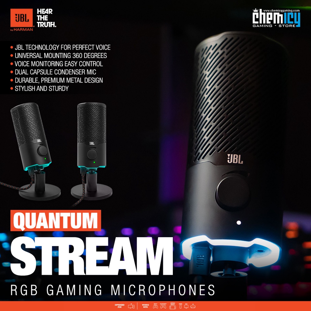 JBL Quantum Stream Dual Pattern USB Condenser Gaming Microphone