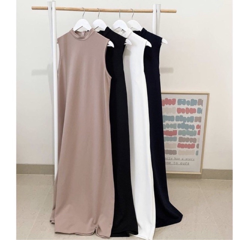 Inner Dress Inner INNER DRESS [SLEEVELESS] Bisa Buat Bumil | SINGLET DALEMAN GAMIS MUSLIM Inner Gamis / Daleman Gamis Hitam Polos Bahan Jersey