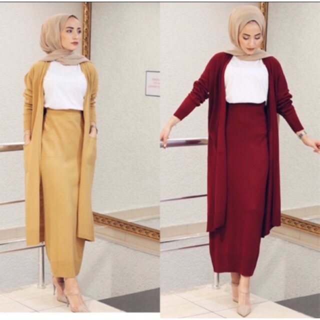 CARDI SET RAJUT TURKI / KNIT SET / PREMIUM / TERMURAH dapat ( Cardigan + Rok )