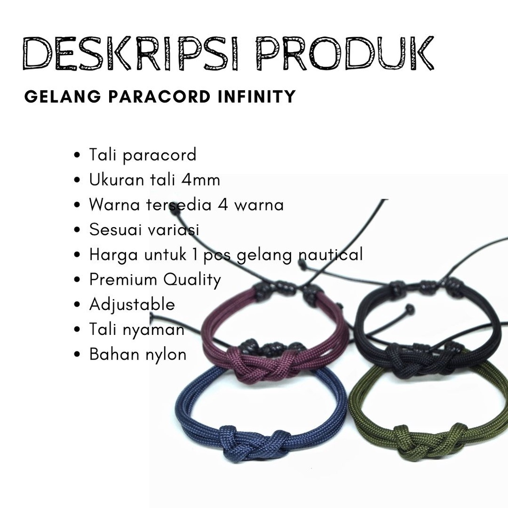 Gelang Pria Cowok Laki Keren Bracelet Infinity Style Paracord 4mm Premium Adjustable