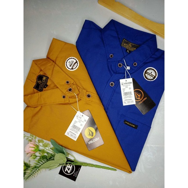 KEMEJA / HEM Polos Pria / Cowok Lengan Panjang &amp; Pendek Kasual / Formal Warna Kuning Kunyit / MUSTARD