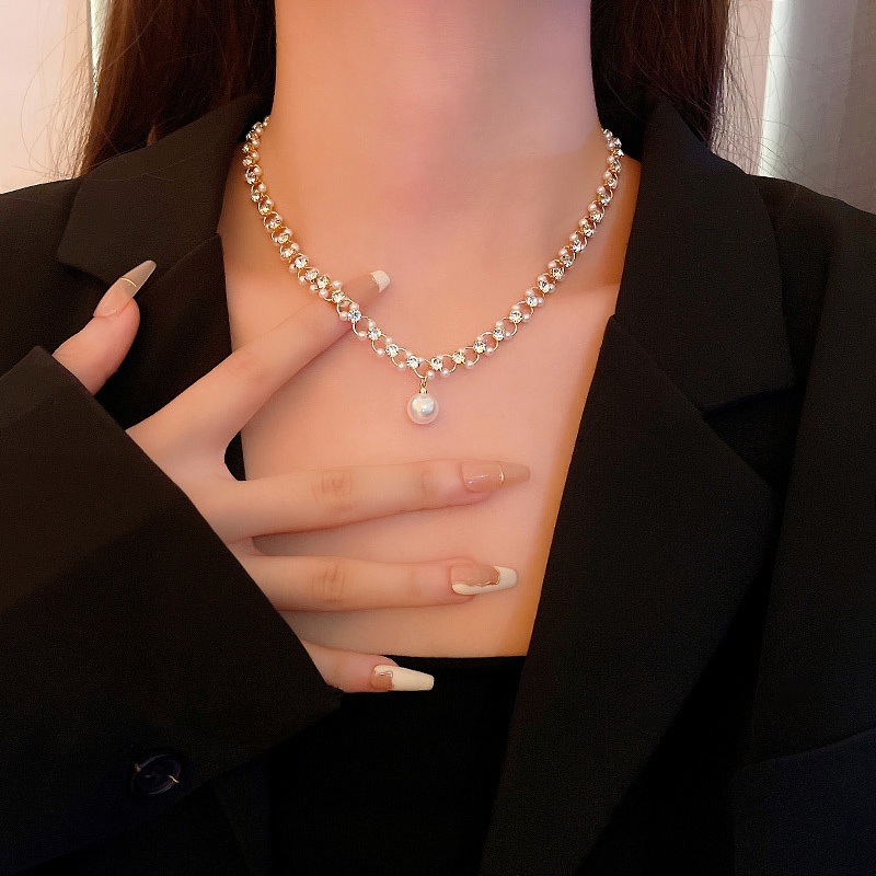 Kalung Choker Hias Mutiara Bahan Zirkon Untuk Wanita
