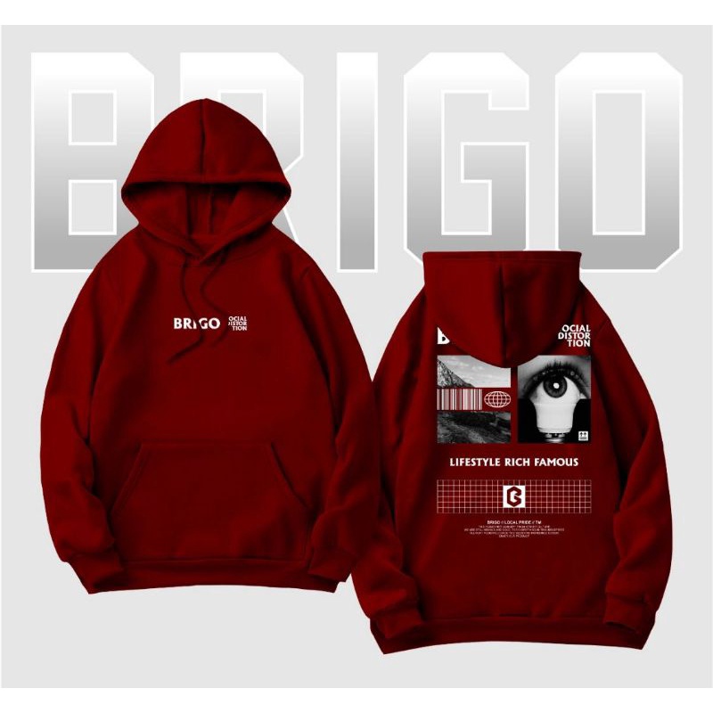 HOODIE KEREN PRIA BRIGO MERAH MAROON size L READY SIAP KIRIM!