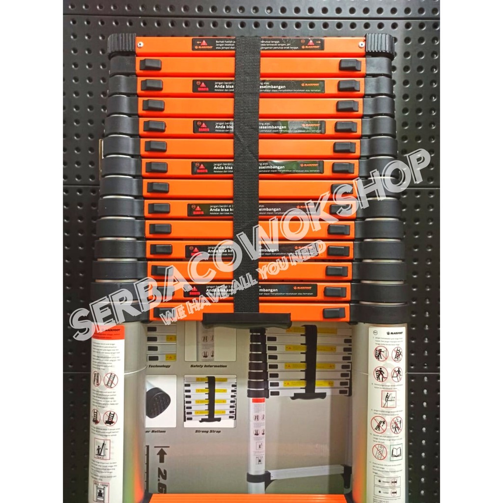 Tangga Aluminium Teleskopik 4.4 M - 15 Steps Single Telescopic Ladder Max 150 Kg Serbaguna Termurah