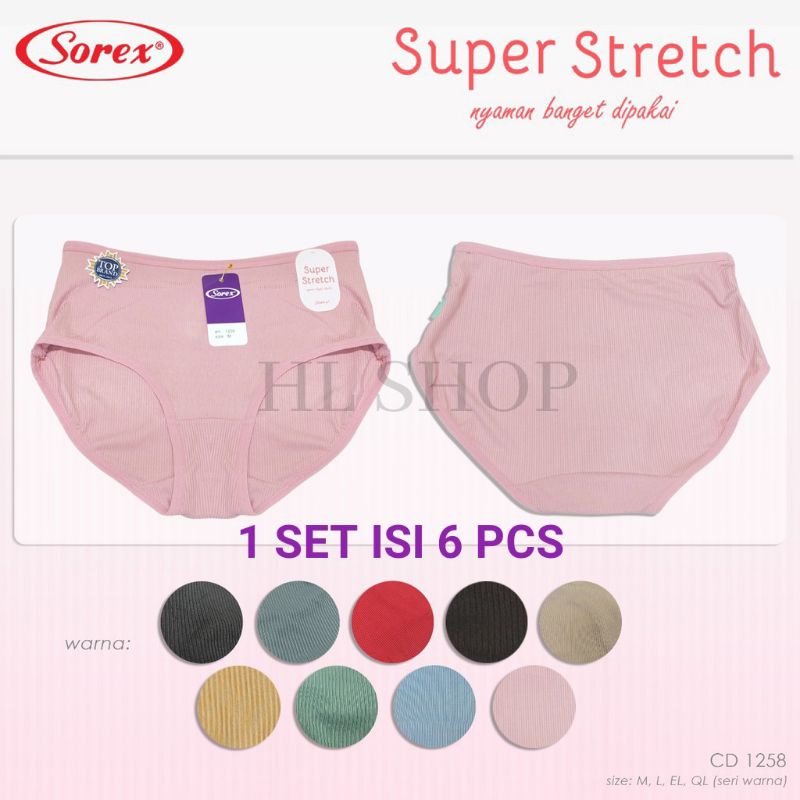 6PCS / Setengah Lusin Celana Dalam Wanita CD Sorex 1258 Midi Super Stretch