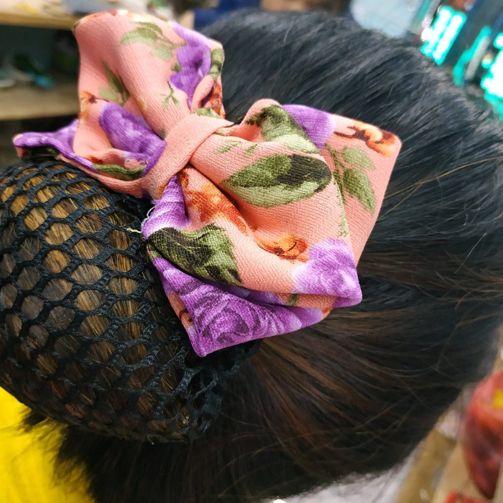 Jepit Rambut Aksen Pita Besar Elegan+Hair Net/Jaring Model Suster/Pramugari untuk Aksesoris Wanita