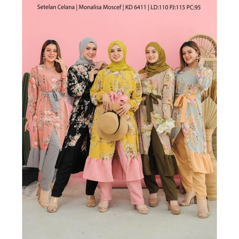 SETCEL BUSUI SYARI. PAKAIAN WANITA MONALISA. BAJU SETELAN CELANA TUNIK