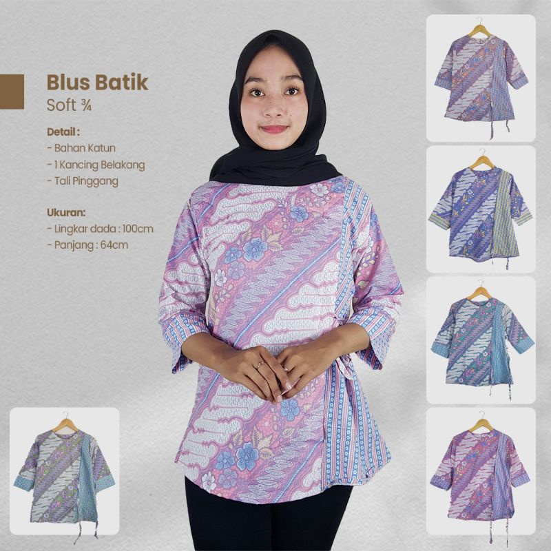 Blus Batik Warna Soft Lengan 3/4 - Naira Batik