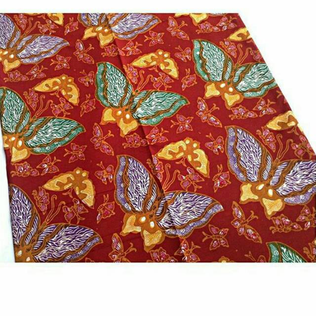 Kain Batik Cap Handmade Asli Motif Kupu Kupu Base Warna Merah Bata Katun Primis Berkualitas Shopee Indonesia