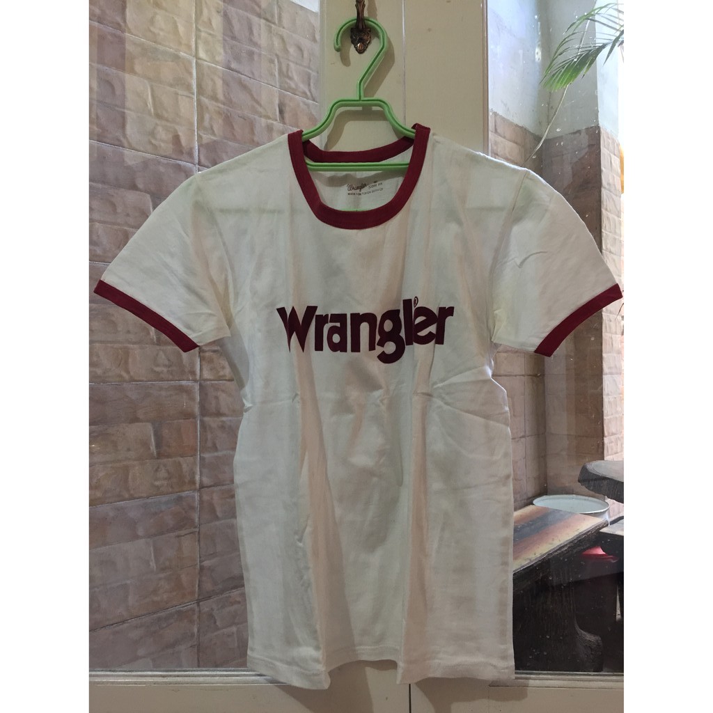 Kaos Wrangler Kabellogo Putih Ringer Dan Tulisan Merah