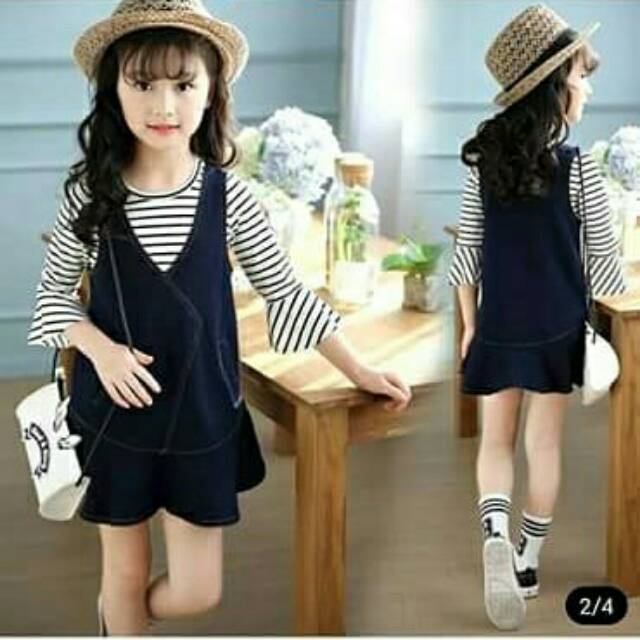Dress jeans anak + kaos dalam putih 3-6 tahun