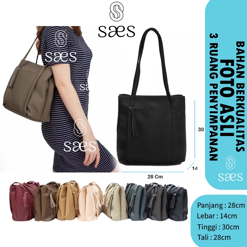 Saes - Totebag Wanita Simple Lily Kulit Tas Tote Bag  Vintage retro Tas tote wanita Tas Kerja Tas Kuliah Murah 001