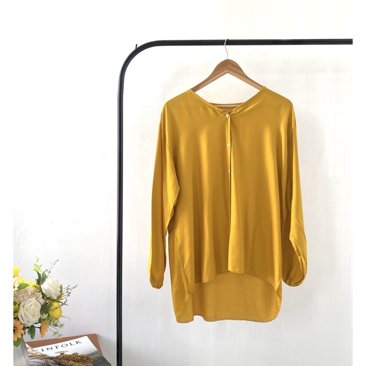(MGA) KEMEJA POLINA OVERSIZE BLOUSE BUSUI DAILY RAYON UNIQLO-B POLINA MUSTARD