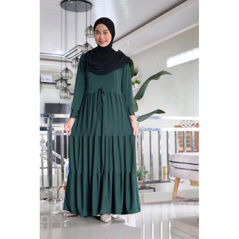 Gamis Jersey Model Serut Depan Bahan Jatuh Tebal