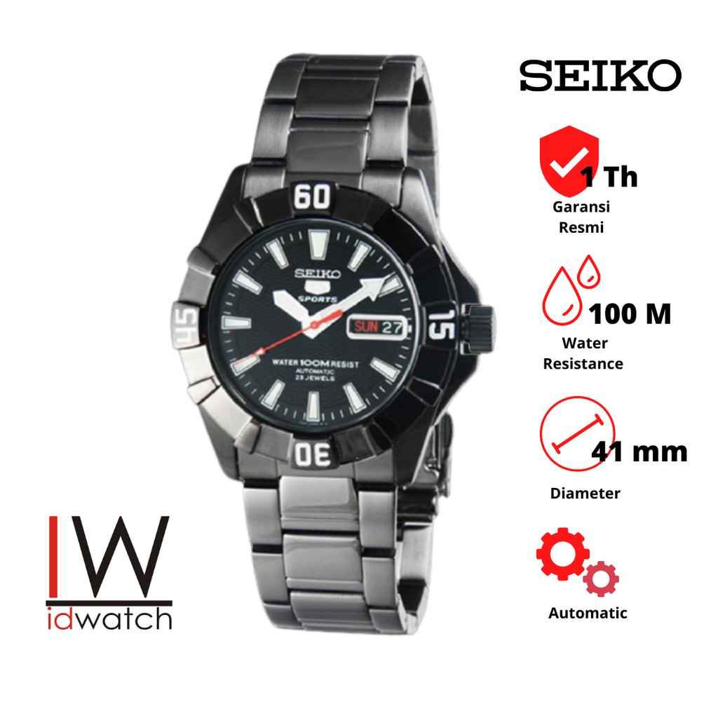 Seiko 5 Sports SNZF63K1 Automatic Jam Tangan Pria Original SNZF63 Cowok Strap Rantai Stainless