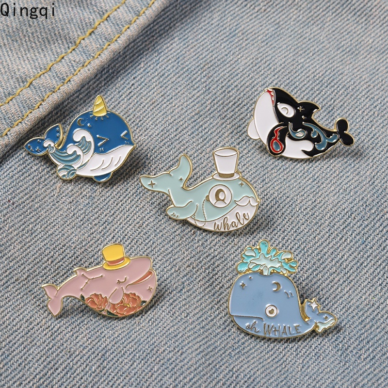 Whale Bros Pin Enamel Desain Kartun Hewan Laut Bunga Gelombang Untuk Hadiah Anak Laki-Laki Dan Perempuan