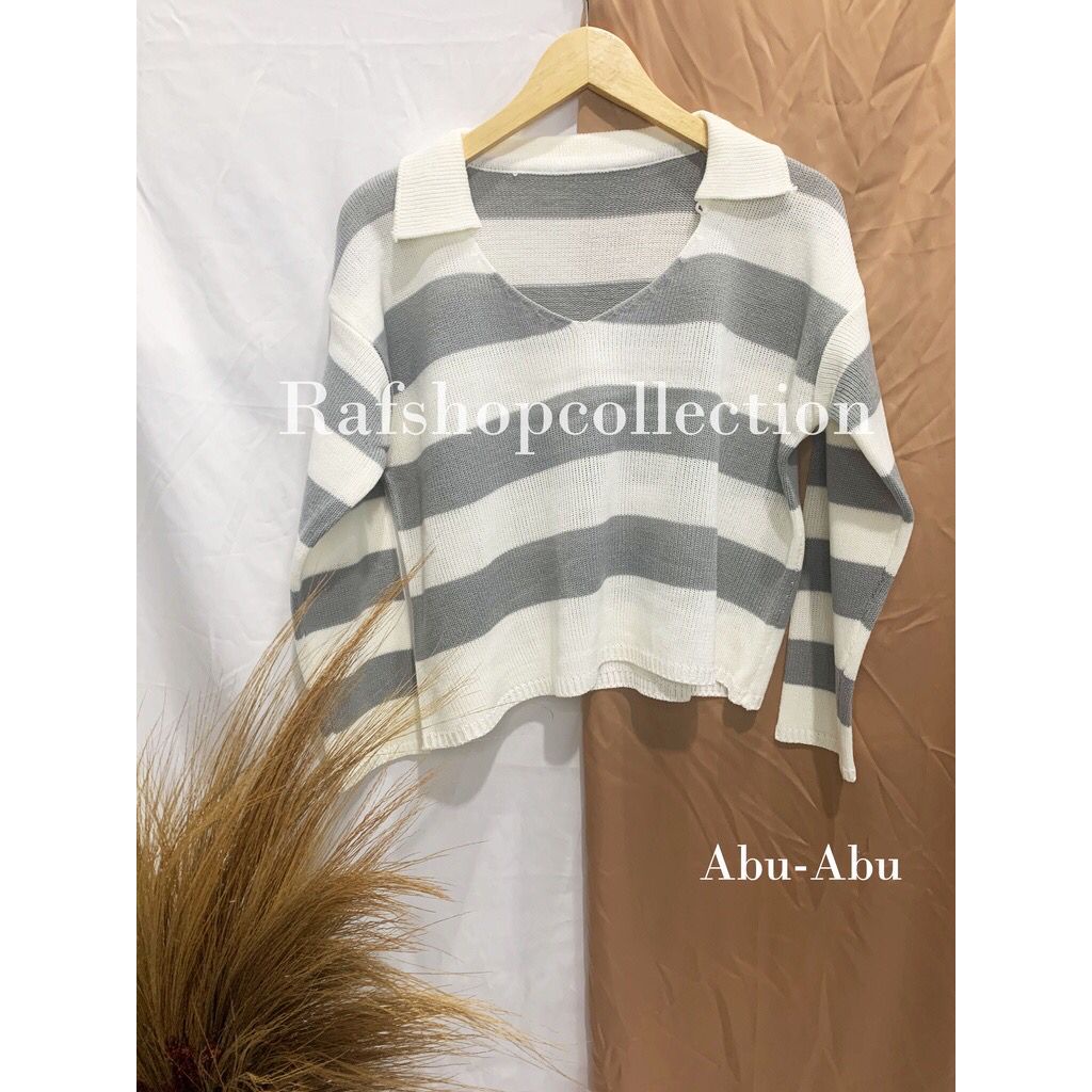 CROP RAJUT ALDA STRIP READY GARIS OVERSIZE | BLOUSE RAJUT MOTIF GARIS (RESTOCK SOON)