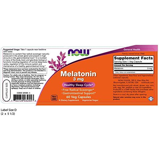 Now Foods Melatonin 3 mg 60 VegCaps ORI USA Now Melatonin 3 MG