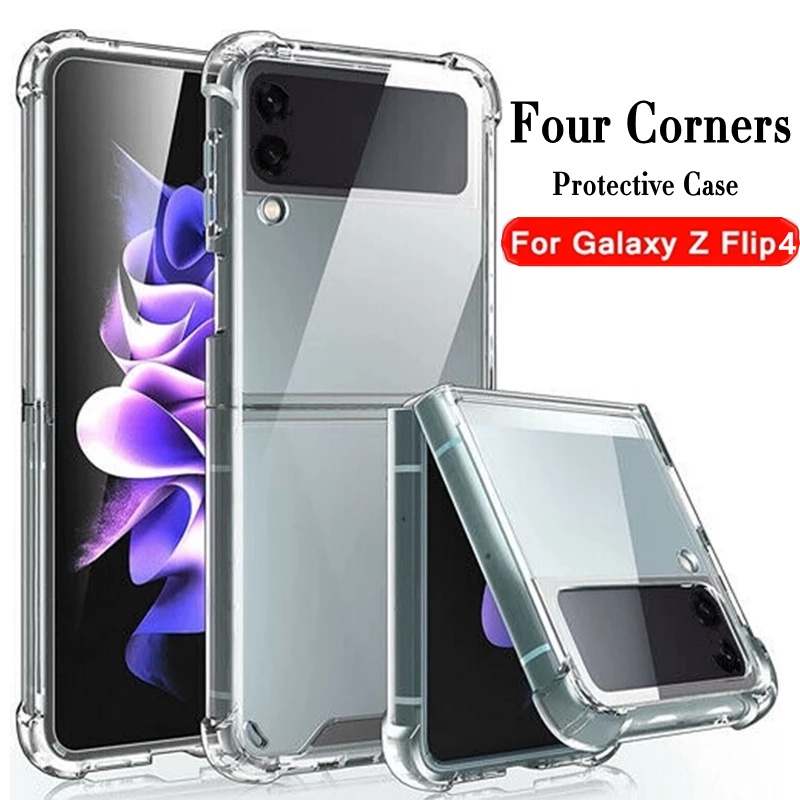 Casing Pelindung Empat Sudut Transparan Anti Gores Shockproof Untuk Samsung Galaxy Z Flip 4