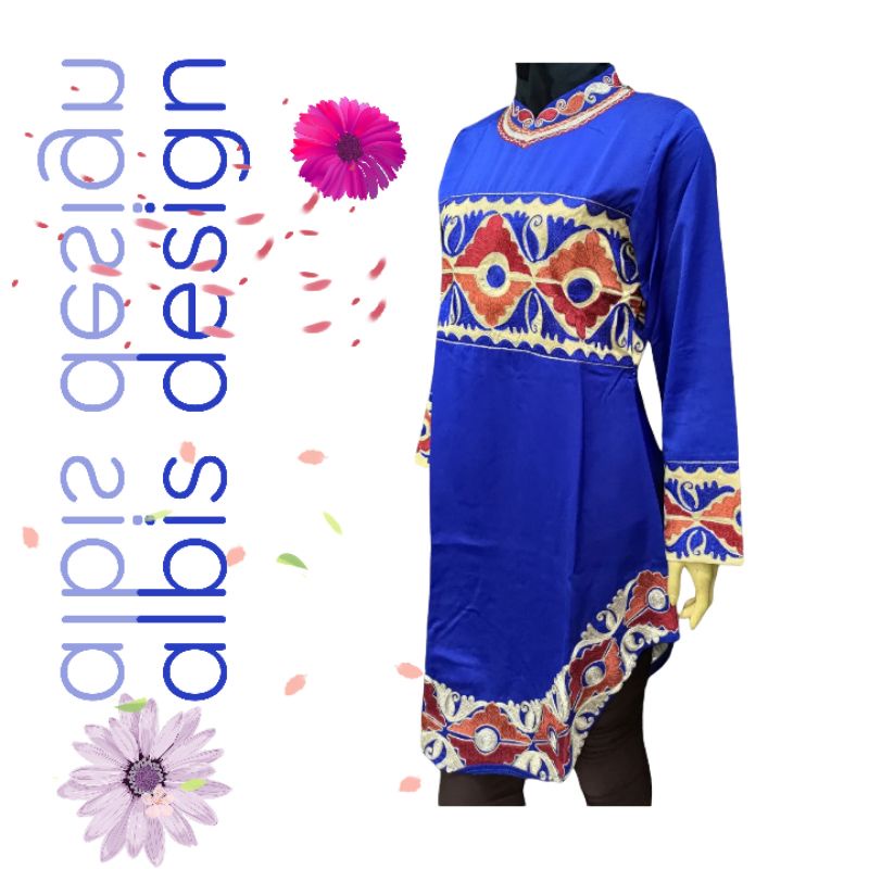 Tunik Albis Biru Bordir Stik