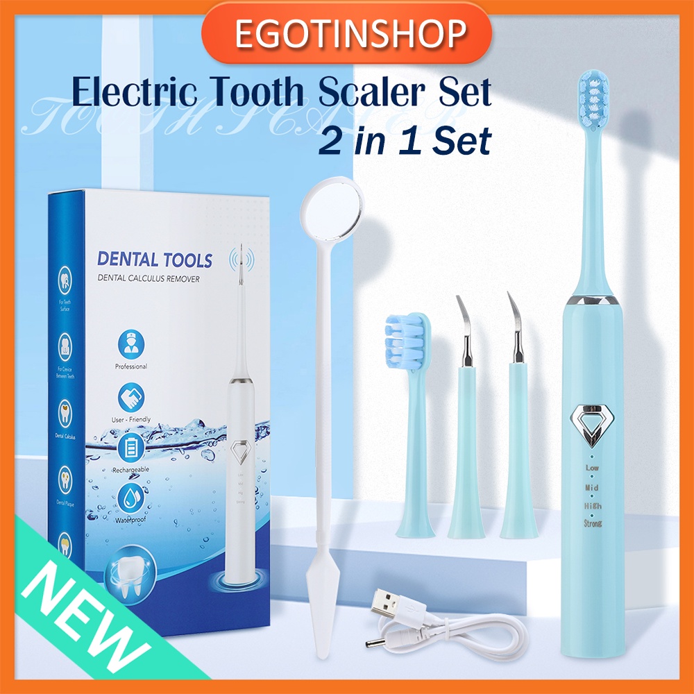 2 in 1 Electric Tooth Scaler Set Whiten Teeth Tartar Remover Tool * FREE 5 Aksesoris