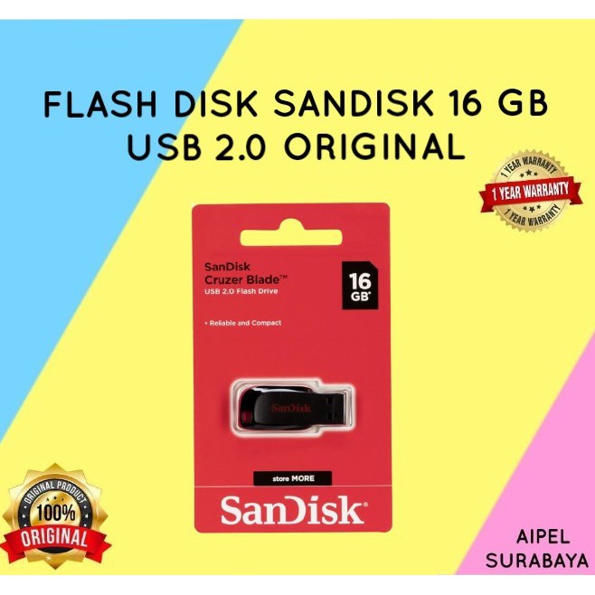 FDS16 | FLASH DISK SANDISK 16 GB USB 2.0 ORIGINAL RESMI