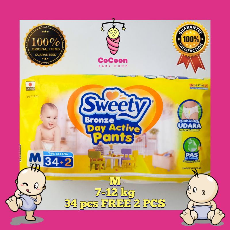 Popok Bayi Sweety Bronze Day Active Pants Tipe Celana M34 M 34 M32 M 32