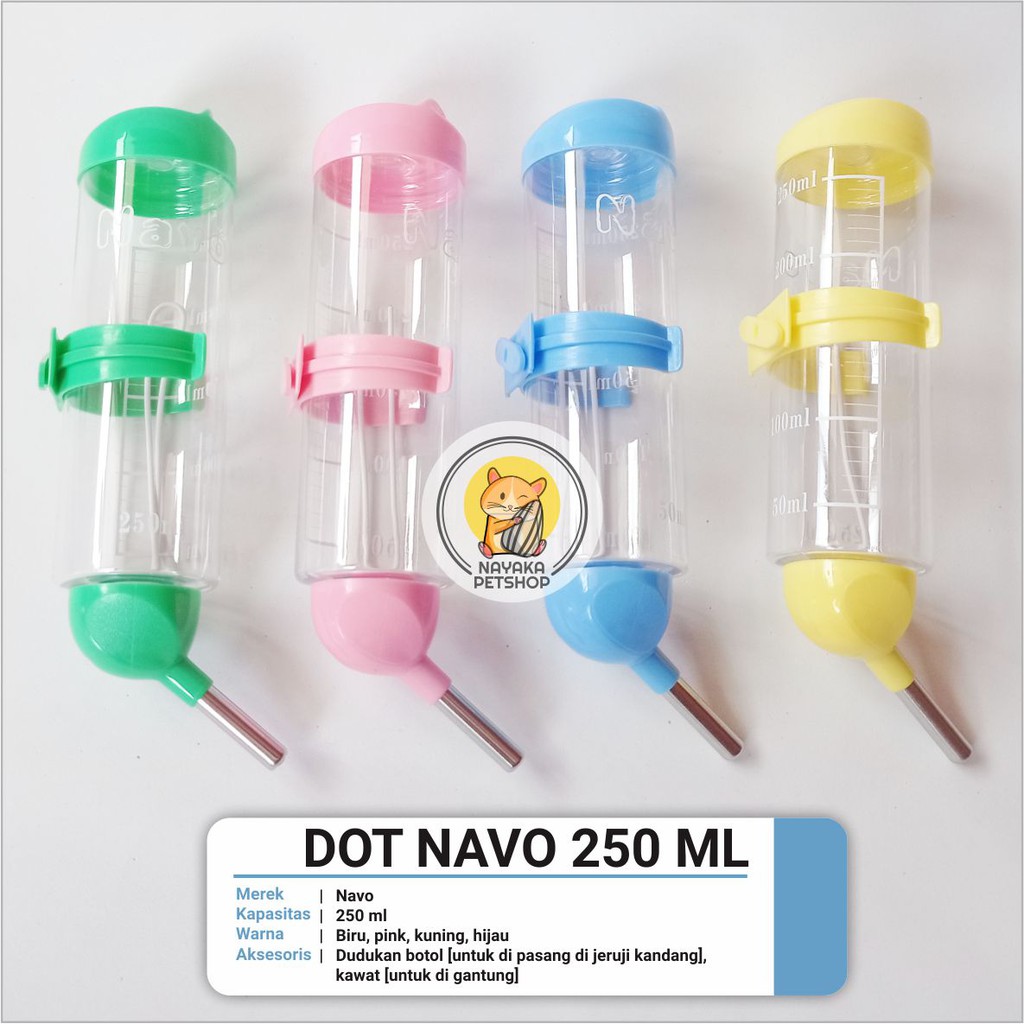 Navo 250 ml Dot Botol Tempat Minum Hewan Hamster Tupai Bajing Gerbil Sugar Glider Tikus