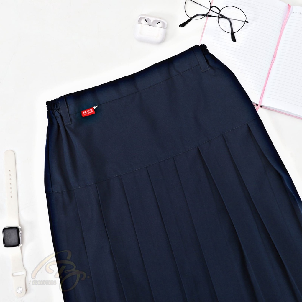 Seragam sekolah SMP BLUE BLACK Rok rempel bawah pinggang | Rok rempel bawah pinggang BLUE BLACK