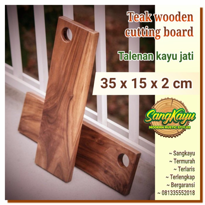 Talenan kayu jati teak wood cutting board 35x15 properti foto kayu