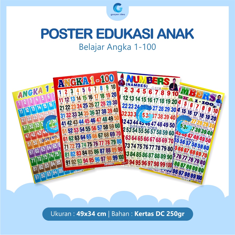 Jual Poster Pendidikan Anak Belajar Angka 1-100 | Shopee Indonesia