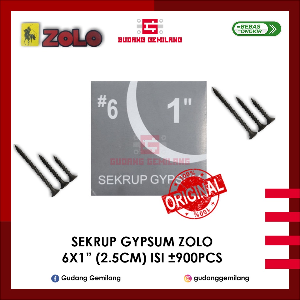 Skrup Sekrup Gypsum Gipsum 6x1" Inch 2.5cm ZOLO/SHINZOLO Hitam 1 Dus