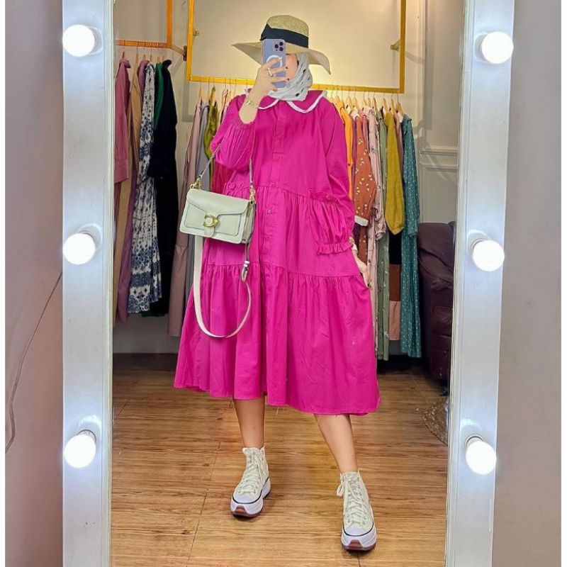 flora midi dress katun / gamis flora midi dress wanita