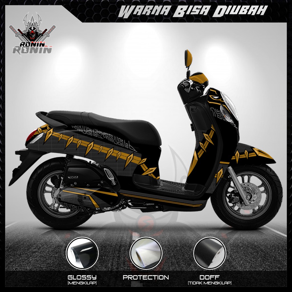 Sticker Decal All New Scoopy, Scoopy 2021 Full Body Full Blok (Motif Black Panther Gold)