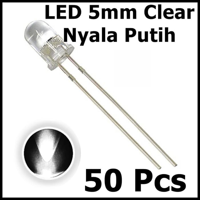 Per Bungkus 50pcs LED 5mm Clear Super Bright Nyala Putih White 5 mm