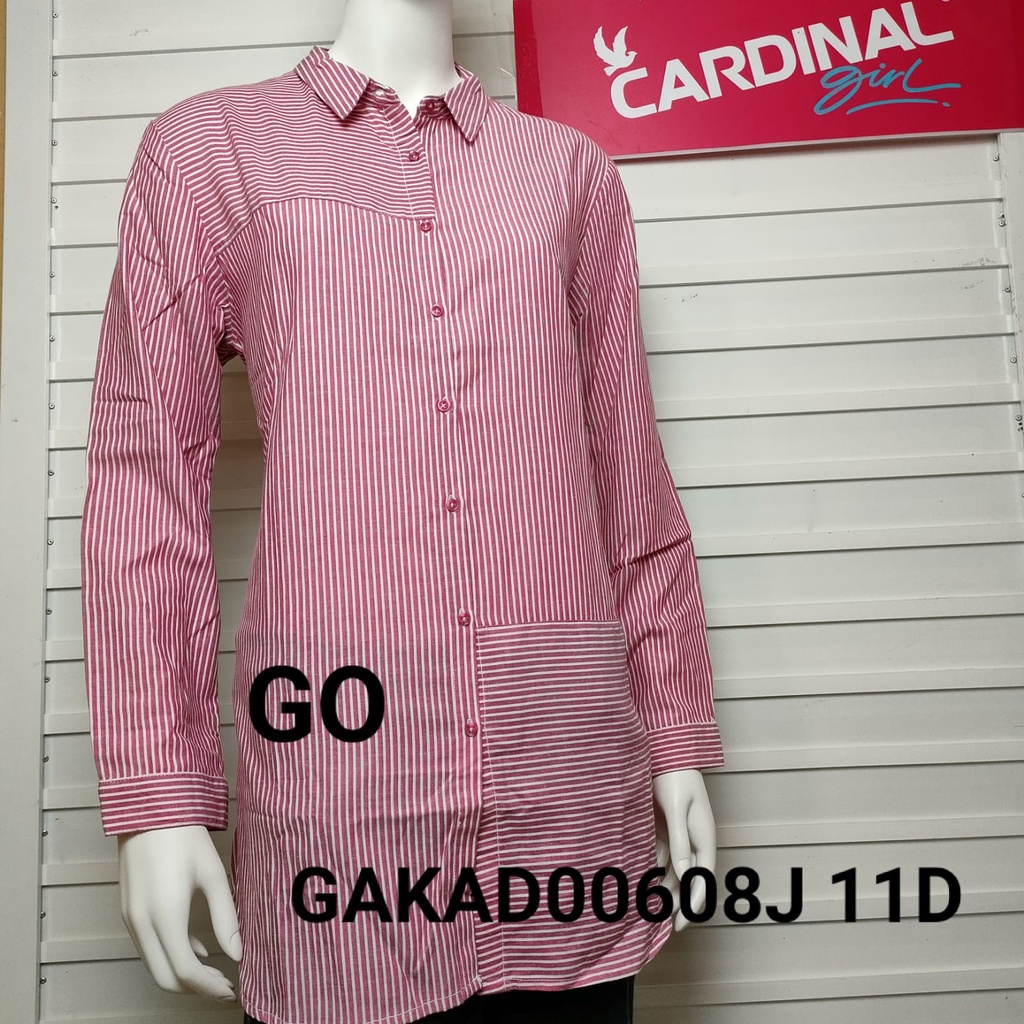 BB CARDINAL CC KEMEJA Pakaian perempuan Atasan Hem Lengan Panjang Casual Motif