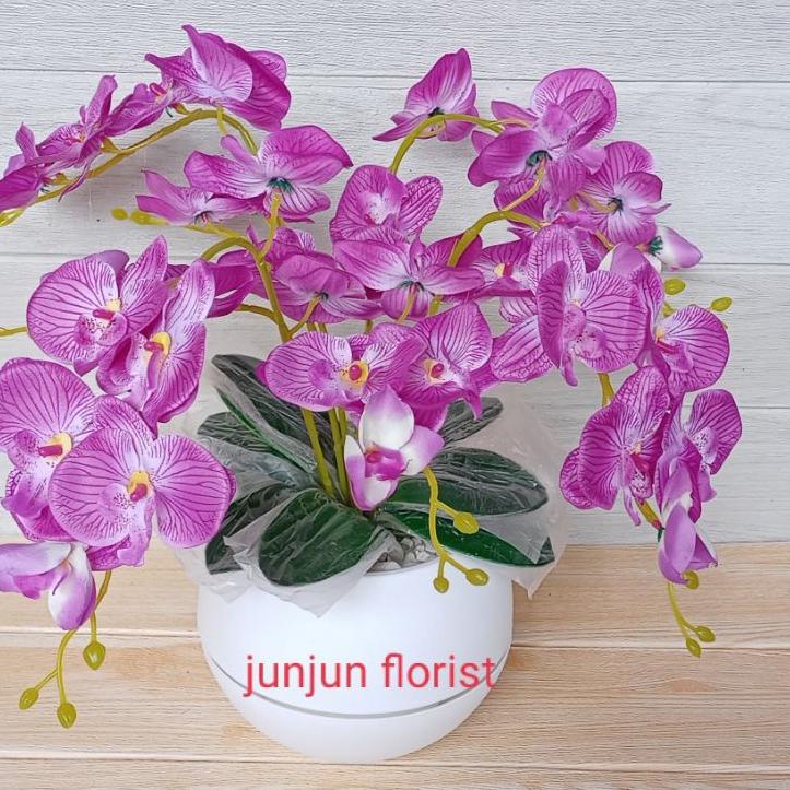 DISKON  9.9 Bunga anggrek plastik jumbo pot bola besar/bunga hiasan meja /bunga anggrek jumbo artificial// [KODE 119]