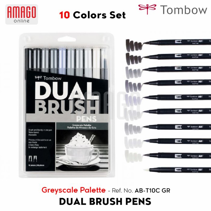 TOMBOW Dual Brush Pens - Greyscale Palette of 10 colors - AB-T10C GR