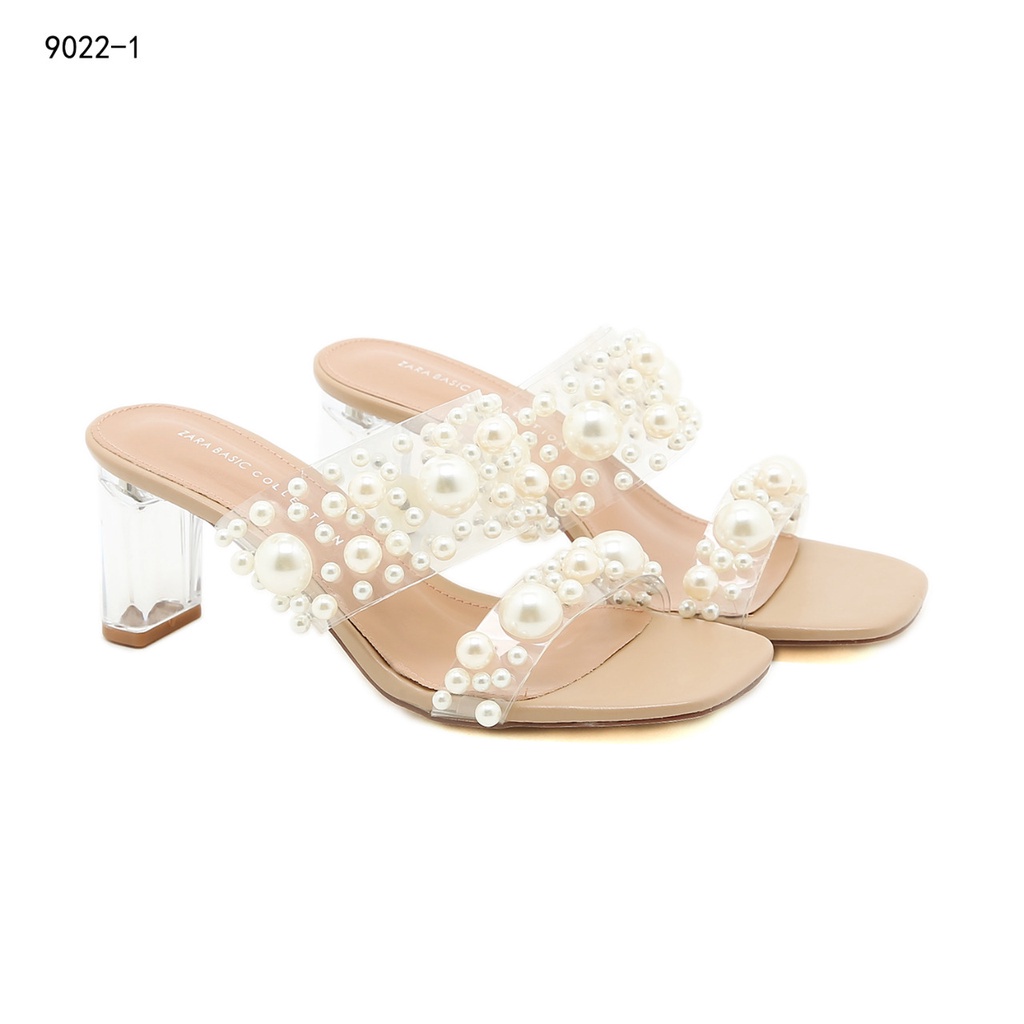 ZR Heeled Double Strap  Sandals With Pearls #9022-1