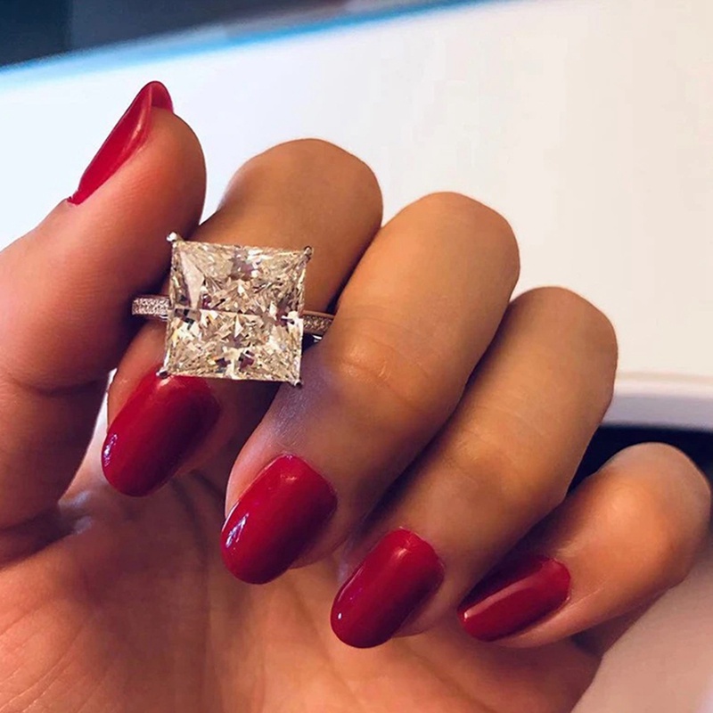 Fancyqube Cincin Kristal Cubic Zirconia Bentuk Persegi Besar Untuk Wanita