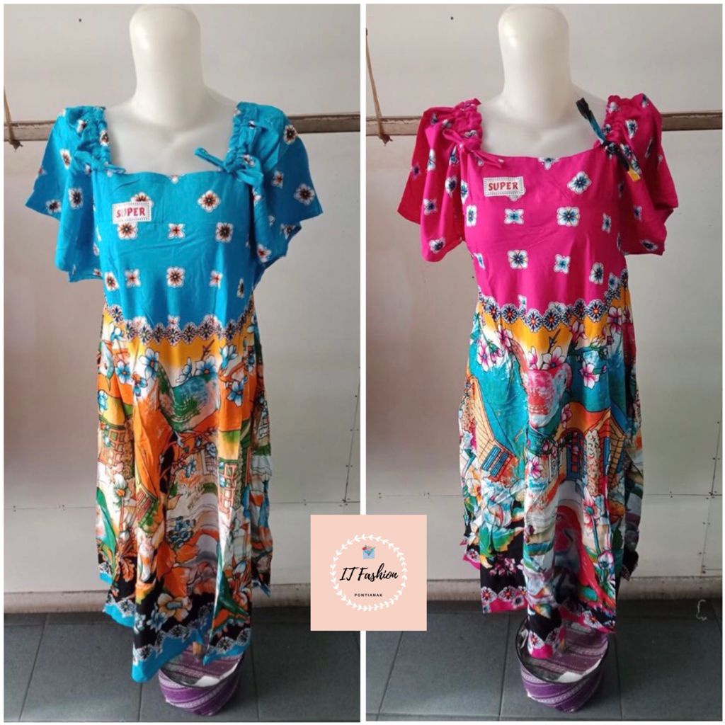 Daster Kembang Payung / Klok Batik Kencana Ungu Label Super Model Serut Tali Hidup