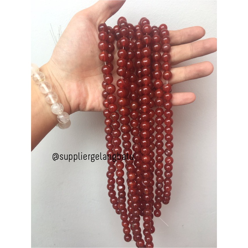 manau merah red garnet natural glossy stone bracelet necklackle 10mm bahan gelang kalung renceng