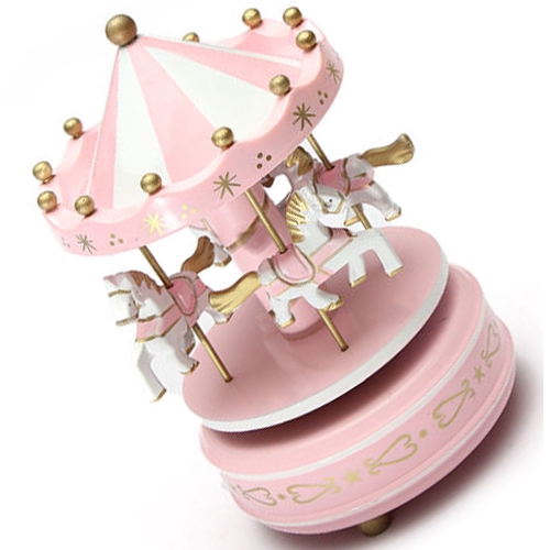 Kotak Musik Merry Go Round Musical Box Carousel - HD-YYH - Pink