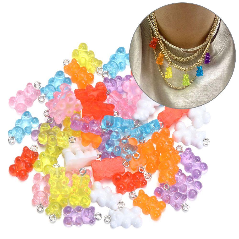 R-flower 10/50PCS Kalung Liontin DIY Membuat Fashion Mix Warna-Warni Resin Gummy Bear