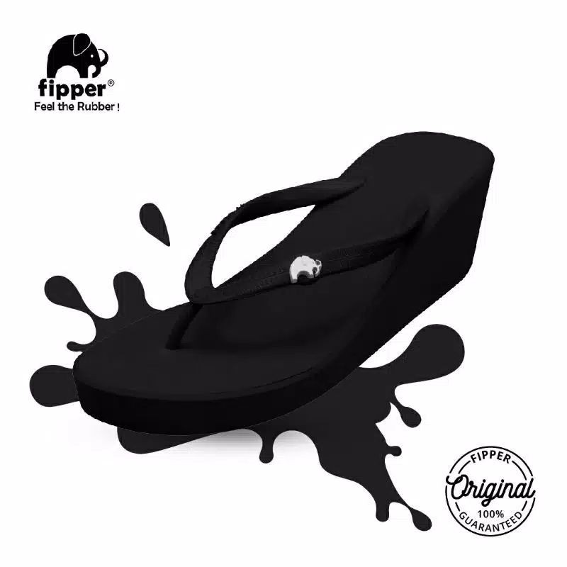 FIPPER WEDGES 7CM BLACK - sandal japit wanita