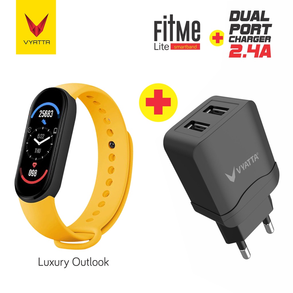 VYATTA FitMe Lite New Smartband - 200+Watchface, Sport Mode, IP67,SPO2-Yl + Dual Port 2.4A