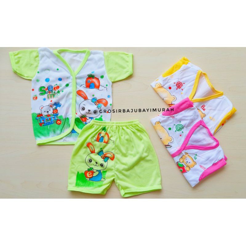 1 pasang / setelan baju lengan pendek + celana pendek bayi 0-6 bulan