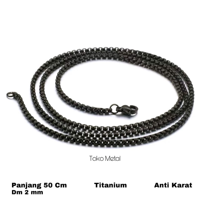 Kalung Titanium Pria Dan Wanita Model Rolo Hitam 2 mm,50 cm[ Toko Metal ]